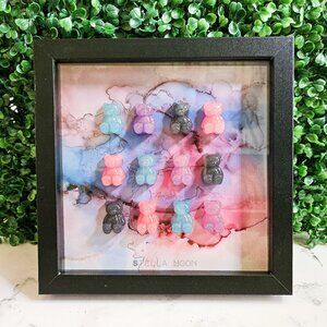 Gummy Bear Wall Art, 3D Candy Pop Art Shadowbox, White Frame 8x8 Resin Artwork